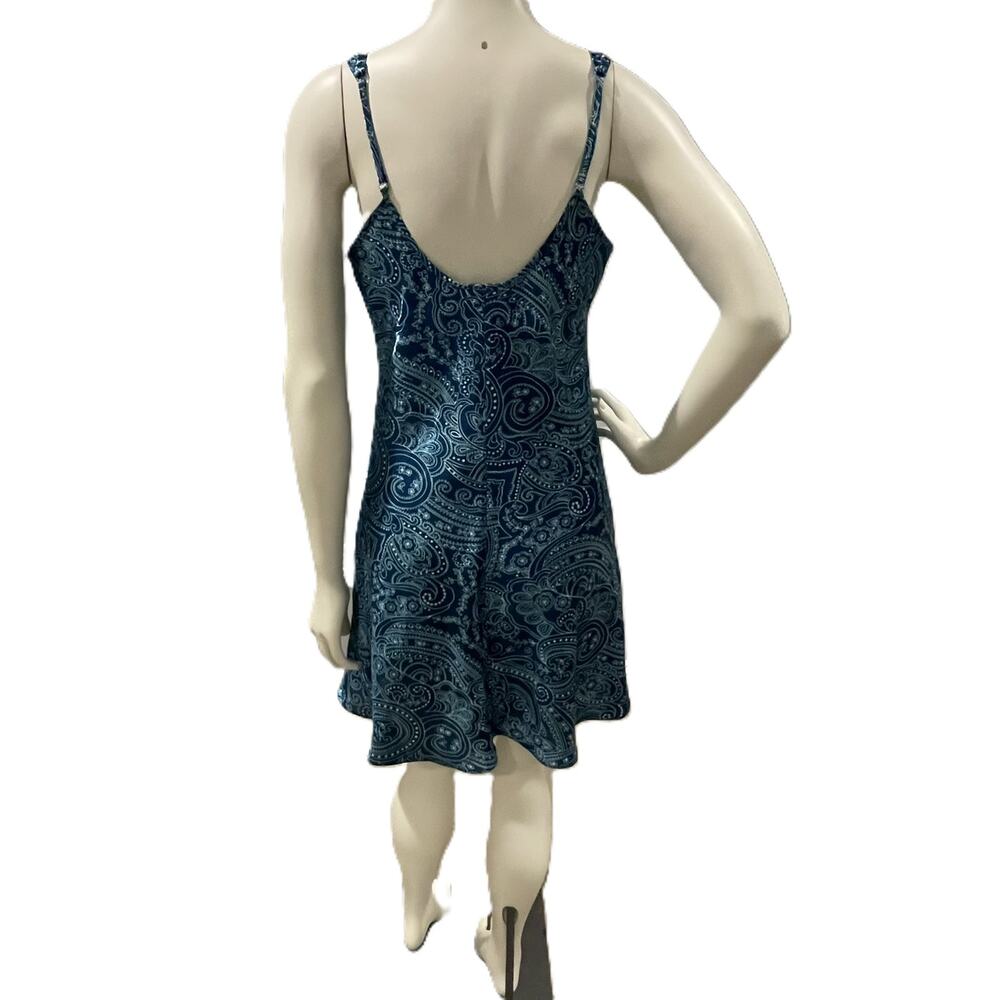 Morgan Taylor Blue Paisley Floral Nightgown Slip Dress M Side Slit Adjustable - Picture 3 of 16